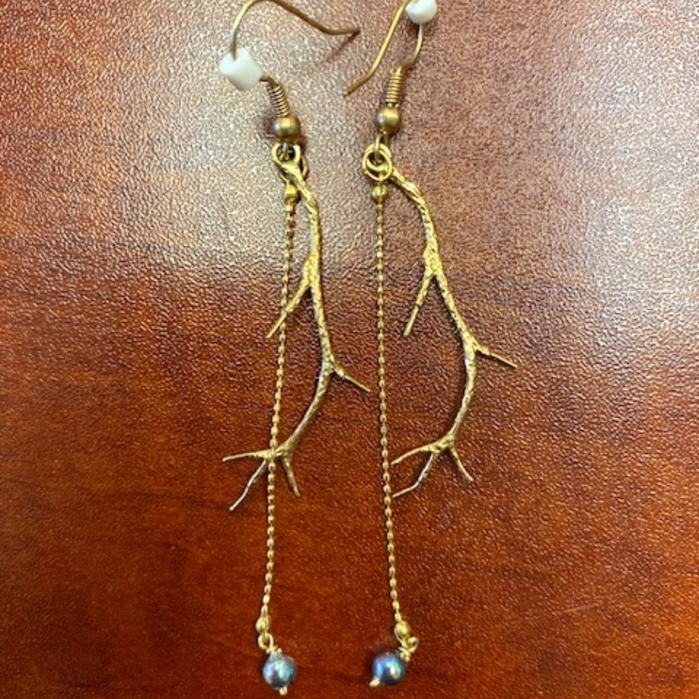 Long Gold Dipped Antler Earrings
